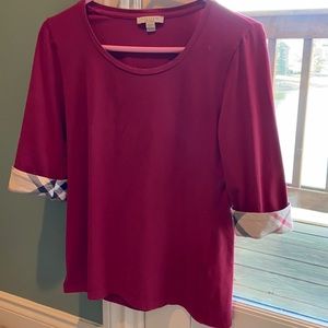 Burberry Brit 3/4 Sleeve Check Cuff Scoop Tee